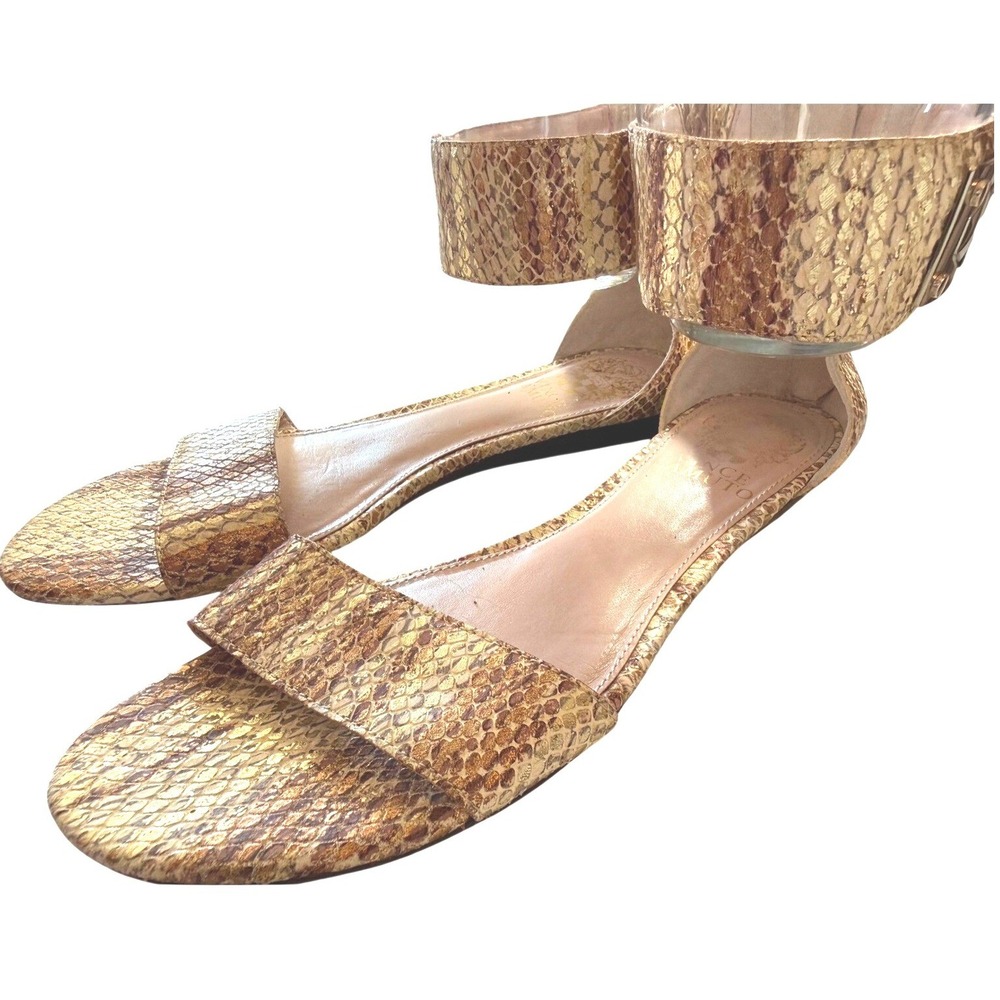 Vince Camuto Gold Snakeskin Embossed Ankle Cuff Flat Sandals Size 6M 36